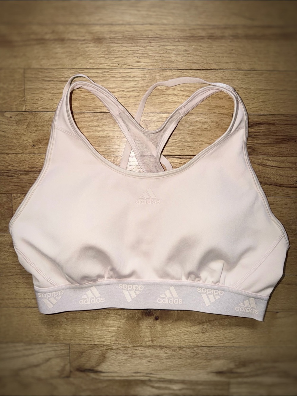 adidas Light Pink Racerback Sports Bra with Logo Band
